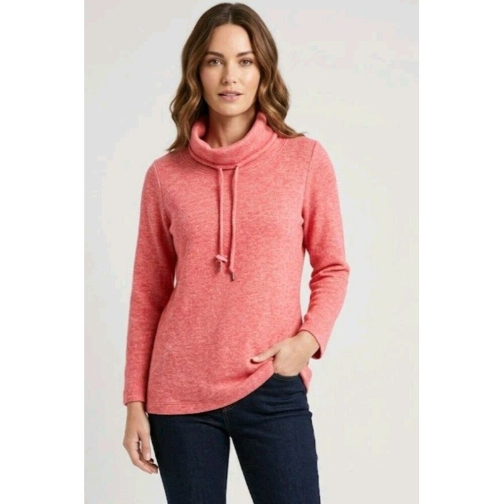 T By Talbots Pullover Sweater Cowl Neck Drawstring Size S Orange Cotton